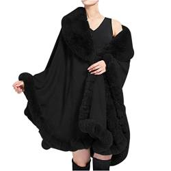 Damen Poncho Cape Winter Umhang Strickjacken mit Kunstfell Kragen Warm Kunstpelz Mäntel Stolen Umhang Damen Poncho Cape Für Winter Hochzeit Abend Braut Warme Elegant von Battnot