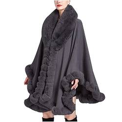 Damen Poncho Cape Winter Umhang Strickjacken mit Kunstfell Kragen Warm Kunstpelz Mäntel Stolen Umhang Damen Poncho Cape Für Winter Hochzeit Abend Braut Warme Elegant von Battnot