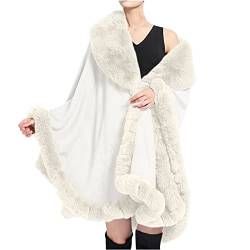 Damen Poncho Cape Winter Umhang Strickjacken mit Kunstfell Kragen Warm Kunstpelz Mäntel Stolen Umhang Damen Poncho Cape Für Winter Hochzeit Abend Braut Warme Elegant von Battnot