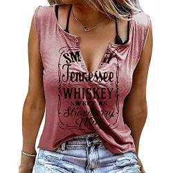 Damen Sommer Casual Tank Top Frauen Ärmellose Basic T Shirt schwarz Locker Oberteile Damen Tank Top Whiskey Shirt Ärmellose Basic T Shirt Sexy V-Ausschnitt Weste Tunika Blusentop von Battnot