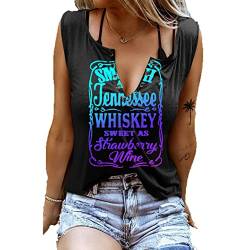 Damen Sommer Casual Tank Top Frauen Ärmellose Basic T Shirt schwarz Locker Oberteile Damen Tank Top Whiskey Shirt Ärmellose Basic T Shirt Sexy V-Ausschnitt Weste Tunika Blusentop von Battnot