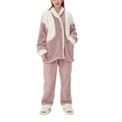 Hausanzug Damen Plüsch Teddyfleece Winter Warm Elegant Schlafanzug Frauen Teddyplüsch Zweiteilig Pyjamas Teddy Fleece Schlafanzüge Schlafanzug Für Damen, 2-Set Pyjama Mit Lange Oberteile Und Hosen von Battnot