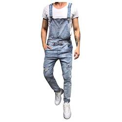 Herren Overall Jeans Latzhose Jumpsuit Retro Lange Jeanshose Arbeitslatzhose Multifunktion Hose Arbeitskleidung Männer Overall Latzhose Skinny Fit Streetwear Arbeitshosen Jumpsuit von Battnot