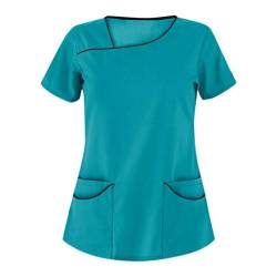 Kasacks Damen Pflege Günstig Einfarbig Kurzarm V-Ausschnitt T-Shirt Tops mit Taschen Schlupfhemd Arbeitsuniform Pflegebekleidung Kasack Krankenpfleger Uniform Pflegeheim Nurse Berufskleidung S-3XL von Battnot