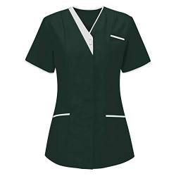 Kasacks Damen Pflege Günstig Einfarbig Kurzarm V-Ausschnitt T-Shirt Tops mit Taschen Schlupfhemd Arbeitsuniform Pflegebekleidung Krankenpfleger Uniform Pflegeheim Nurse Berufskleidung XXXL von Battnot