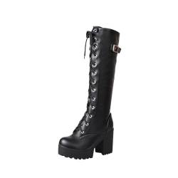 Langschaft Damen Stiefeletten Lange Stiefel Hohe Stiefel Boots Elegante Sexy Runde Zehe Plattformen High Heel Stiefel Frauen Herbst Winter PU Lederstiefel Stiefel Schuhe Reitstiefel Kleid Stiefel von Battnot