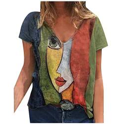 Oberteile Dameen Oversize Kurzarm Retro Bluse Shirts Sommer Blumen Bedruckte Elegante Hawaiihemd Tunika Tops Tshirt Damen Kurzarm Elegant Weiß Rundhals T-Shirt Basic Shirt Teenager Mädchen von Battnot