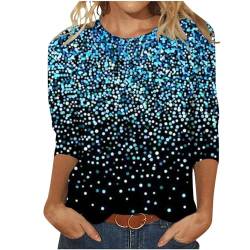 Pullover Damen Glitzer Druck Shirt Langarm Oberteile Glitzer Motive Festlich Tunika Pailletten T-Shirt 3/4 Arm Oberteile Große Größen Abend Party Langarm Gold Damenbluse Bluse Langarmshirt T-Shirt von Battnot