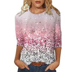 Pullover Damen Glitzer Druck Shirt Langarm Oberteile Glitzer Motive Festlich Tunika Pailletten T-Shirt 3/4 Arm Oberteile Große Größen Abend Party Langarm Gold Damenbluse Bluse Langarmshirt T-Shirt von Battnot