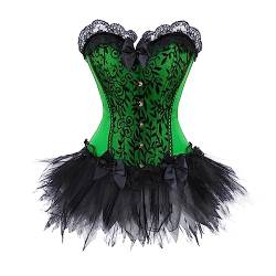 Set Damen Outfit Korsett damen bustier Corsagenklei Gothic corsage Vollbrust Korsage Kleid Elegant Petticoat set Top Corsage Korsett mit Tüllrock Damen Korsage Vintage Karneval Halloween Kostüm von Battnot