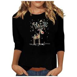 Shirt Damen 3/4 Arm Damen T-Shirt 3/4 Arm Oberteile Tops Weihnachtsshirt Damen Lustig Sweatshirt T-Shirt Weihnachtsbaum Druck Weihnachtsmotiv Oberteile Hemd Bluse Tunika Top Bluse von Battnot