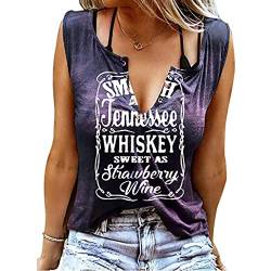 Smooth As Tennessee Whiskey Sweet As Strawberry Wine Shirt Ring Loch Ärmellos Sexy V-Ausschnitt Tank Tops Damen Country Tee Sommer Sexy Tank Tops für Frauen T-Shirts Basic Shirts Tops von Battnot