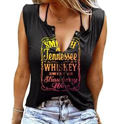 Smooth As Tennessee Whiskey Sweet As Strawberry Wine Shirt Ring Loch Ärmellos Sexy V-Ausschnitt Tank Tops Damen Country Tee Sommer Sexy Tank Tops für Frauen T-Shirts Basic Shirts Tops von Battnot