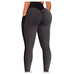 Sportleggins Damen Lang High Waist mit Wabenmuster Sporthose Fitnesshose mit Taschen Angenehm Weiche Elastische Scrunch Yogahosen Stretch Workout Fitness Bauchkontrolle Jogginghose von Battnot