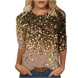 T-Shirt Damen 3/4 arm Festlich Tunika Pailletten T-Shirt 3/4 Arm Oberteile Große Größen Abend Party Langarm Gold Damenbluse Bluse Langarmshirt T-Shirt Bluse Damen T-Shirt Oberteile von Battnot