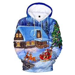 Unisex Kapuzenpullover Herren Damen Weihnachten Pullover Sweatshirts Lustig 3D Weihnachtsmann Drucken Oversize Weihnachtspullover Männer Hoodie Langarm Pulli Mens Christmas Tops XXS-4XL von Battnot