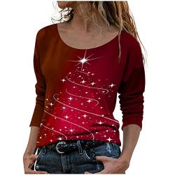 Weihnachten Langarmshirt Damen Weihnachtspullover Langarm T-Shirt, Pullover Damen Weihnachtsbaum Druck Weihnachts Tshirt Longsleeve Weihnachts-Shirt Christmas Tree Weihnachtsshirt Tops Sweatshirt von Battnot