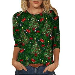 Weihnachtsshirt Damen 3/4 Ärmel Casual Frauen 3/4 Arm Lang Shirts Weihnachtsschneeflocke Drucken Tshirts Langarm Weihnachtspullover Weihnachtsbluse Christmas Tree Langarmshirt Oberteil Sweatshirt von Battnot