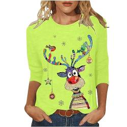 Weihnachtsshirt Damen Lustig Rudolph Rentier Elfe Shirt Damen 3/4 Arm Damen T-Shirt 3/4 Arm Oberteile Sweatshirt T-Shirt Oberteile Hemd Bluse Tunika Top Xmas Tshirts Weihnachtsbluse Shirts von Battnot