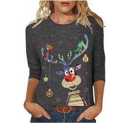 Weihnachtsshirt Damen Lustig Rudolph Rentier Elfe Shirt Damen 3/4 Arm Damen T-Shirt 3/4 Arm Oberteile Sweatshirt T-Shirt Oberteile Hemd Bluse Tunika Top Xmas Tshirts Weihnachtsbluse Shirts von Battnot