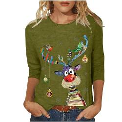 Weihnachtsshirt Damen Lustig Rudolph Rentier Elfe Shirt Damen 3/4 Arm Damen T-Shirt 3/4 Arm Oberteile Sweatshirt T-Shirt Oberteile Hemd Bluse Tunika Top Xmas Tshirts Weihnachtsbluse Shirts von Battnot