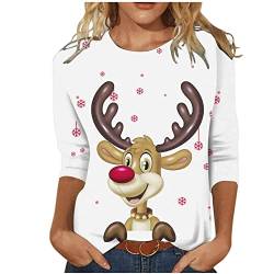 Weihnachtsshirt Damen Lustig Weihnachtspullover Damen 3/4 Ärmel Bluse Damen Tunika Elegant 3/4 arm Blusen Festliche Oberteile Pulli Xmas Pullover Christmas Weihnachtsbaum Hemdbluse Damen Tops von Battnot