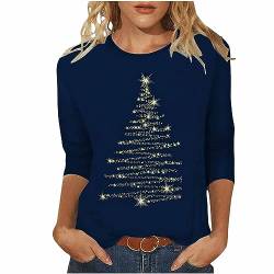 Weihnachtsshirt Damen Lustig Weihnachtspullover Damen 3/4 Ärmel Bluse Damen Tunika Elegant 3/4 arm Blusen Festliche Oberteile Pulli Xmas Pullover Christmas Weihnachtsbaum Hemdbluse Damen Tops von Battnot