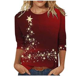 Weihnachtsshirt Damen Lustig Weihnachtspullover Damen 3/4 Ärmel Bluse Damen Tunika Elegant 3/4 arm Blusen Festliche Oberteile Pulli Xmas Pullover Christmas Weihnachtsbaum Hemdbluse Damen Tops von Battnot