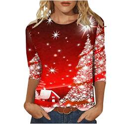 Weihnachtsshirt Damen Lustig Weihnachtspullover Damen 3/4 Ärmel Bluse Damen Tunika Elegant 3/4 arm Blusen Festliche Oberteile Pulli Xmas Pullover Christmas Weihnachtsbaum Hemdbluse Damen Tops von Battnot