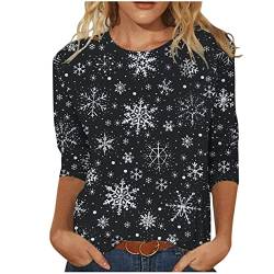 Weihnachtsshirt Damen Lustig Weihnachtspullover Damen 3/4 Ärmel Bluse Damen Tunika Elegant 3/4 arm Blusen Festliche Oberteile Pulli Xmas Pullover Christmas Weihnachtsbaum Hemdbluse Damen Tops von Battnot