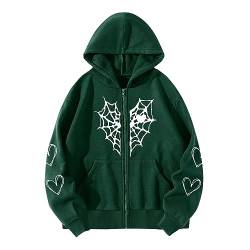 Y2K Zip Up Hoodie Damen Oversize Hoodies Jacke Y2K Fashion Übergroße Schmetterlinge Pullover Aesthetic Vintage Damen Sweatjacke Baggy 90S E-Girl Fashion Harajuku Vintage Jacke Mantel Streetwear von Battnot