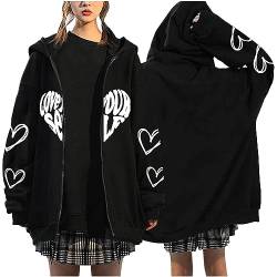 Y2K Zip Up Hoodie Damen Oversized Sweatshirt Vintage Jacke Y2K Fashion Übergroße Pullover Aesthetic Damen 90S E-Girl Tops Goth Sweatjacke Baggy 90S E-Girl Fashion Harajuku Mantel Streetwear von Battnot