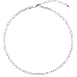 BaubleStar Damen Tennis Choker Halskette mit Weißen Zirkonia, 3 mm Kette in Silber Kristall Geschenk für Frauen Mädchen von BaubleStar
