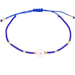 BaubleStar Glücksarmband mit Perle Damen Bohemien Boho Blau Beads Kette Armkette Perlenketten Armbänder für Frauen Mädchen von BaubleStar