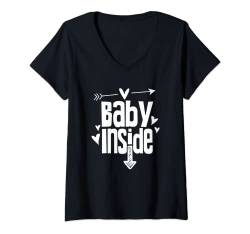 Damen Baby Im Inneren Baby Inside Süß Schwangerschaft Schwanger T-Shirt mit V-Ausschnitt von Bauch Frau Babies Ehefrau Überraschung