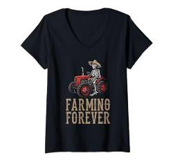 Damen Landwirt Skelett - Bauernhof Landwirtschaft Bauer T-Shirt mit V-Ausschnitt von Bauer Geschenke & Ideen