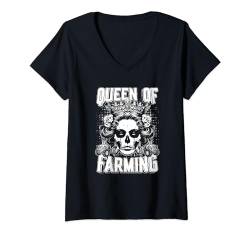 Damen Schädel Landwirt Landwirtschaft - Bauernhof Bauer T-Shirt mit V-Ausschnitt von Bauer Geschenke & Ideen