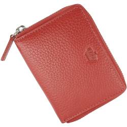 Baur Damen Geldbörse Echt Leder Geldtasche | Mini-Geldbeutel mit RFID Schutz | kleines Portemonnaie mit 6 Kartenfächer | Schein- & Münzfach | Wallet mit Rundumreißverschluss (Rot) von Baur since 1976