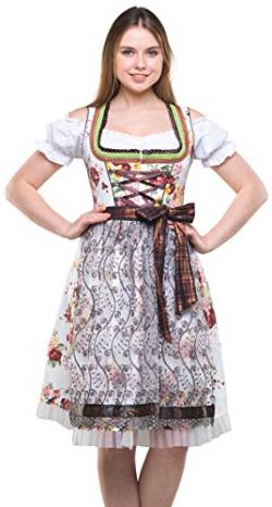 Bavarian Clothes Dirndl Damen Braun Weiß mit Tüllschürze, 3 teiliges Set '7030' Midi Trachten Dirndl Blumenmuster Dirndlbluse (Größe 40) von Bavarian Clothes