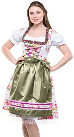 Bavarian Clothes Dirndl Damen Grün Rosa Trachtenkleid 3 teilig '7020' Midi Dirndl mit Dirndlbluse und Bestickter Dirndlschürze (Größe 36) von Bavarian Clothes