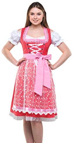 Bavarian Clothes Dirndl Damen Rosa Weiß Gepunktet 3 teiliges Set '6040' Midi Dirndl mit Dirndlbluse und Rosa Spitzenschürze (Größe 34) von Bavarian Clothes