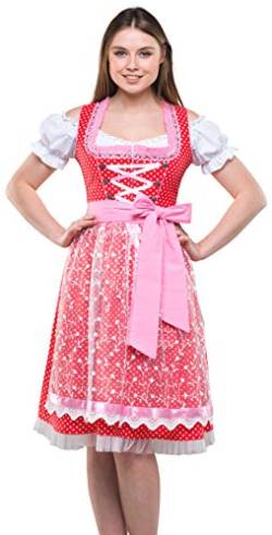 Bavarian Clothes Dirndl Damen Rosa Weiß Gepunktet 3 teiliges Set '6040' Midi Dirndl mit Dirndlbluse und Rosa Spitzenschürze (Größe 36) von Bavarian Clothes