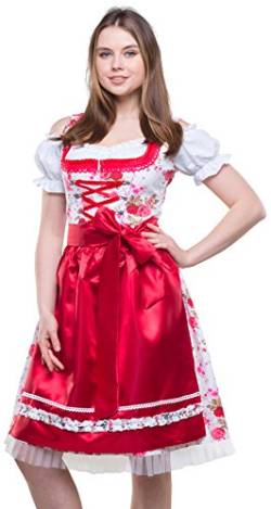 Bavarian Clothes Dirndl Damen Rot Weiß Trachtenkleid 3 teilig '7040' Midi Dirndl mit Dirndlbluse und Dirndlschürze Oktoberfest (Größe 36) von Bavarian Clothes