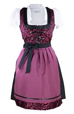 Bavarian Clothes Dirndl Damen Set 3 Teilig Weinrot Bordeaux Gr 32 34 36 38 40 42 44 46 Festliches Midi Dirndl Trachtenkleid mit Satinschürze 3 TLG Oktoberfest von Bavarian Clothes