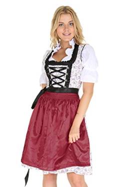Bavarian Clothes Dirndl Midi Damen 3 teiliges Set mit Dirndlbluse und Dirndlschürze Trachtenkleid weinrot rot schwarz Bordeaux geblümt Gr. 40 von Bavarian Clothes