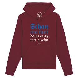 Bavariashop bayerischer Damen Hoodie Schau ma moi, Kapuzenpullover mit Spruch, Sweatshirt - L - weinrot von Bavariashop