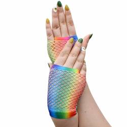 Bavokon Fingerlose Regenbogen-Fischnetzhandschuhe - Fingerlose Netzhandschuhe,Fingerlose Neon-Netzhandschuhe, Neon-Handschuhe der 80er Jahre für Halloween-Party-Cosplay von Bavokon