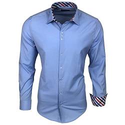 Baxboy 501 Herrenhemd Herren Kariert Hemd Men Dress Shirt Kentkragen Langarm Business Karohemd Freizeithemd, Farbe:Hellblau, Größe:S von Baxboy