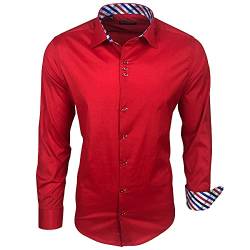 Baxboy 501 Herrenhemd Herren Kariert Hemd Men Dress Shirt Kentkragen Langarm Business Karohemd Freizeithemd, Farbe:Rot, Größe:L von Baxboy