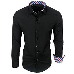 Baxboy 501 Herrenhemd Herren Kariert Hemd Men Dress Shirt Kentkragen Langarm Business Karohemd Freizeithemd, Farbe:Schwarz, Größe:L von Baxboy